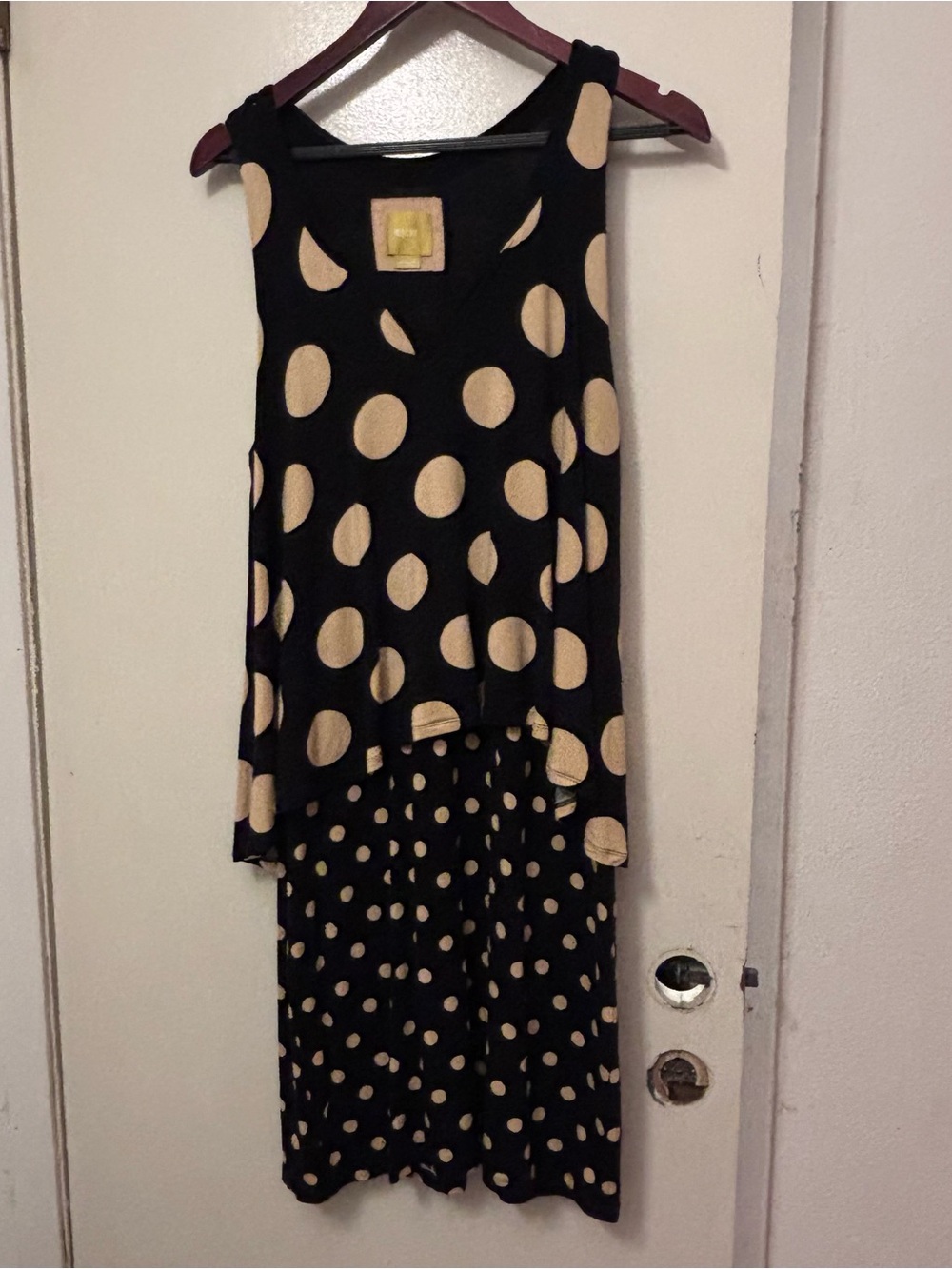 Maeve Black Dress with Cream Polka Dots - Sleeveless High-Low
